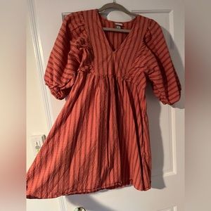 Burnt orange Seersucker babydoll dress!